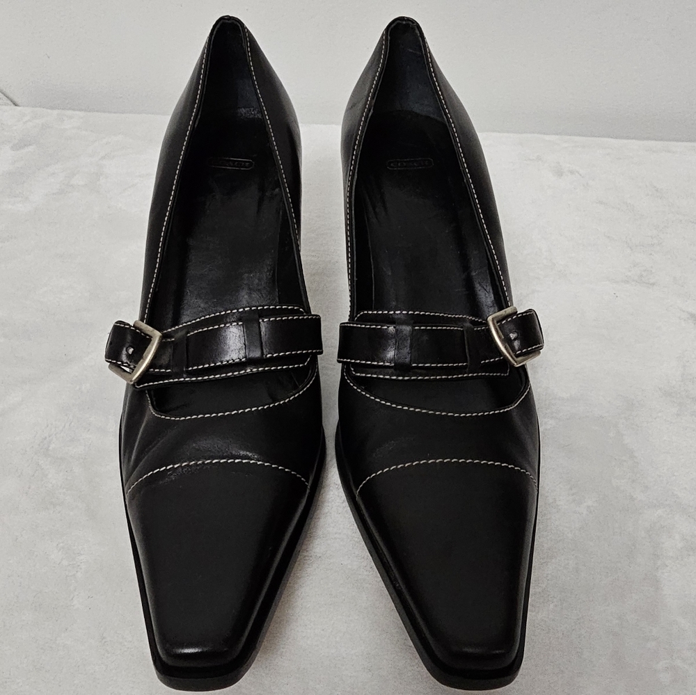 Coach Vintage Style Annabelle Black Leather Buckle Detail Classic Low Heel Pumps - Picture 3 of 15
